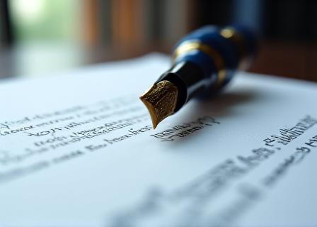 Close-up of a high-quality fountain pen resting on a signed legal document